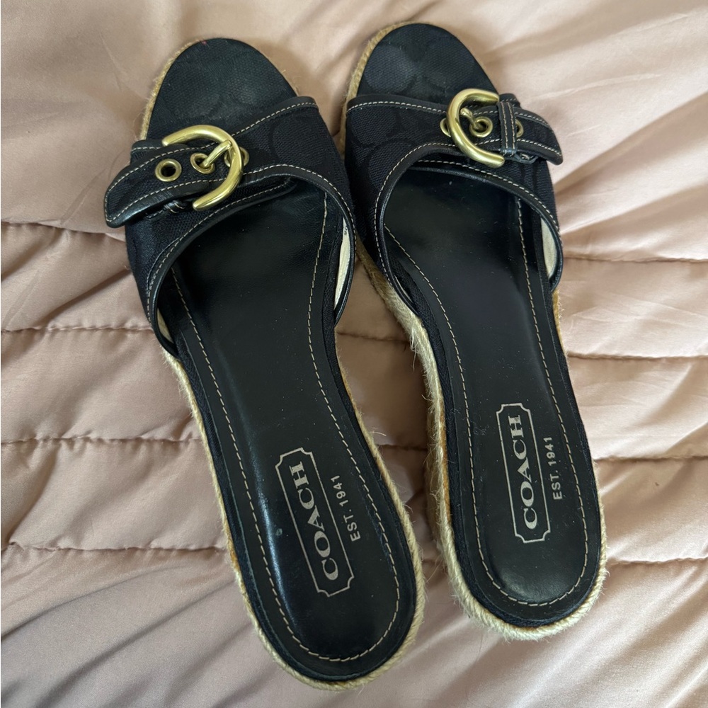 Black Coach Buckle Wedges